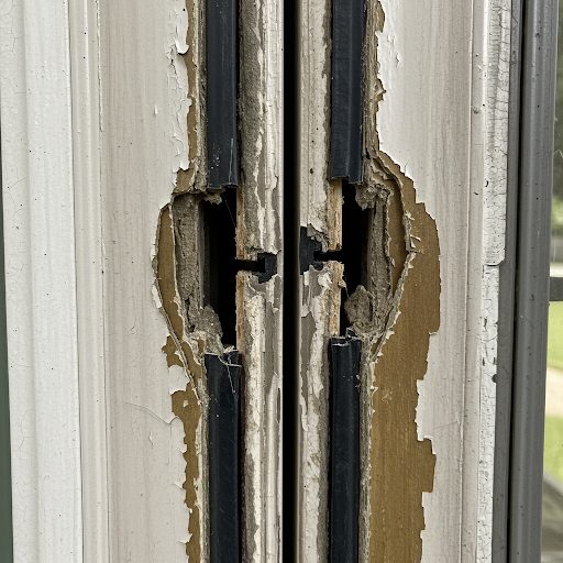 Worn-out door weatherstripping with visible gaps in a Houston home